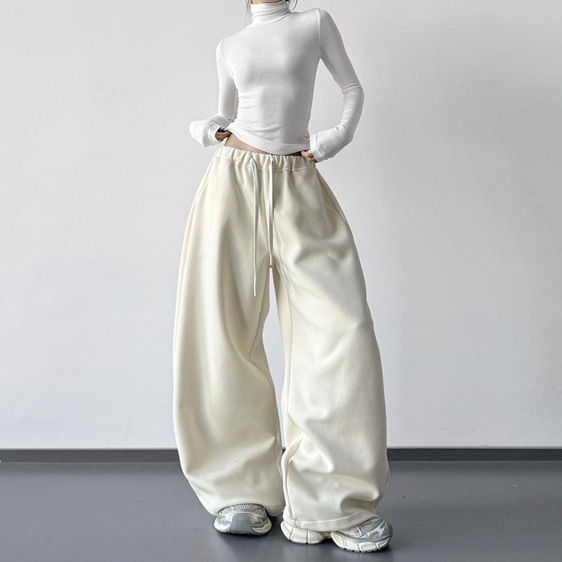 Women s White Super Hot 2025 Stylish Winter Wide-Leg Slim Cut Casual Joggers Medium