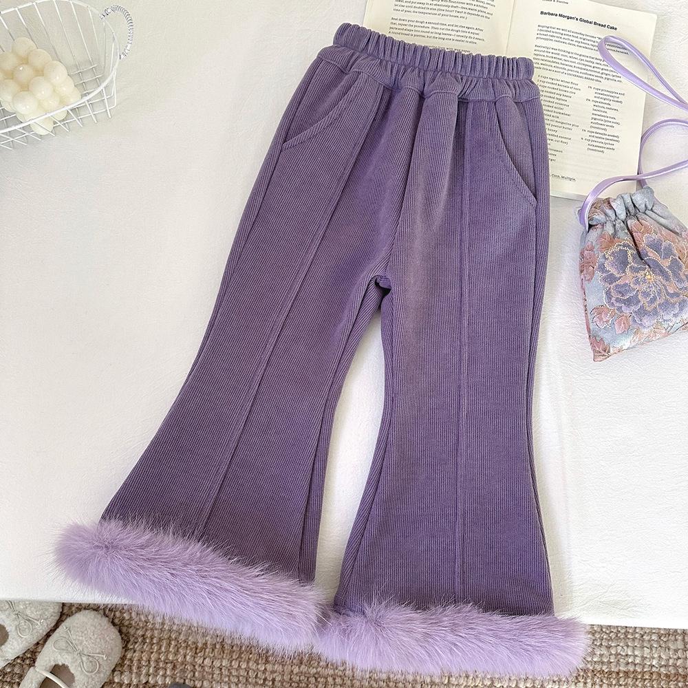 Set din două piese pentru fete, stil chinezesc, căptușit cu fleece, pentru iarna 2025: Top Gros și Călduros & Pantaloni Micro Flare