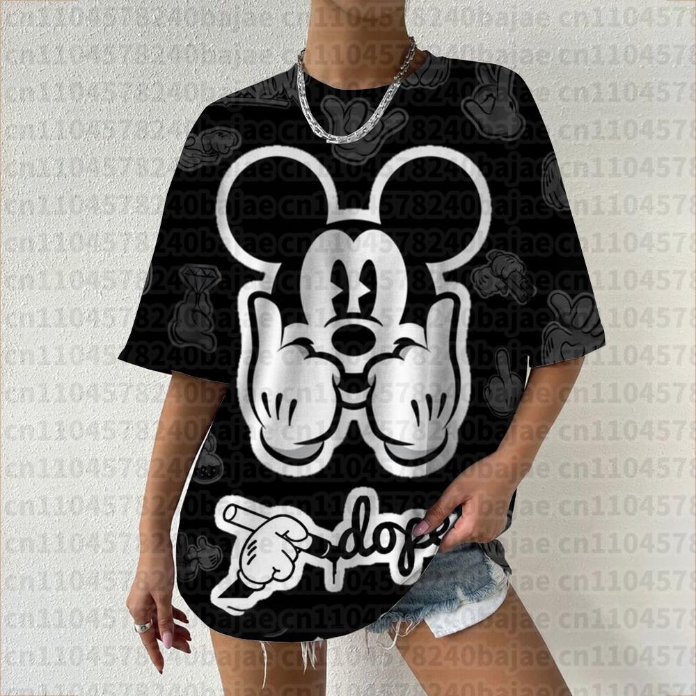 Summer  T Shirt Women  Mickey Mouse Print Female Clothes Top O-neck Ladies  Fashion Streetwear Hip-hop Shirt