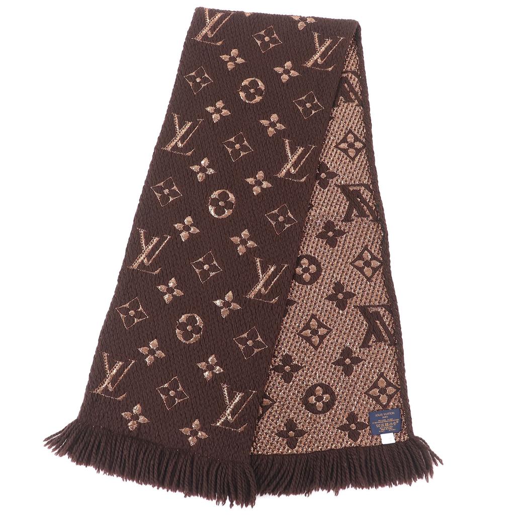 Great LOUIS VUITTON Scarf Escalp Logo Mania Shine Brown wool Women M71383 Used