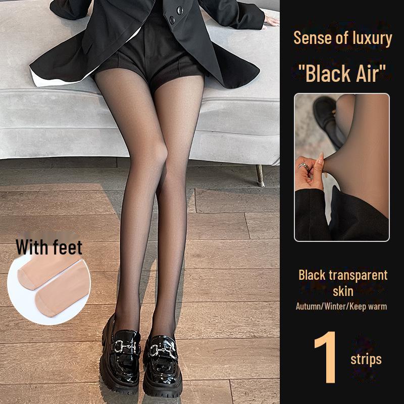 Women's Sheer Black Velvet Thick Leggings, Nude Illusion, One-Piece Gray Pantyhose for Autumn/Winter