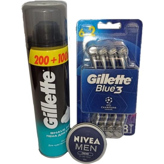 

Gillette Champions League Special 8 Pack Blue 3 лезвия + пена для бритья + крем Nivea Men 30 мл