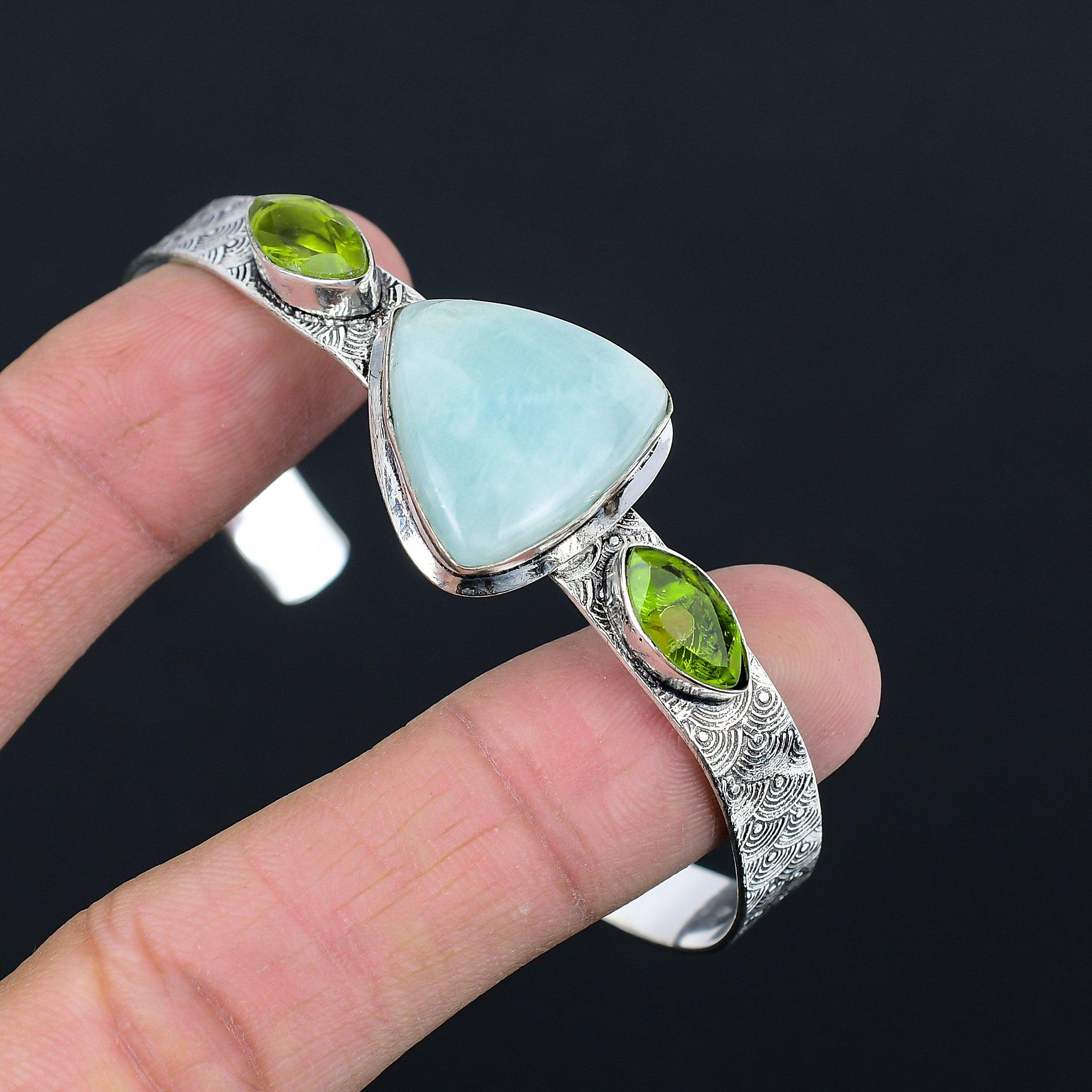 

Friendship Day Deal Amazonite Gemstone Peridot Bangle Bracelet Sterling Silver Adjustable