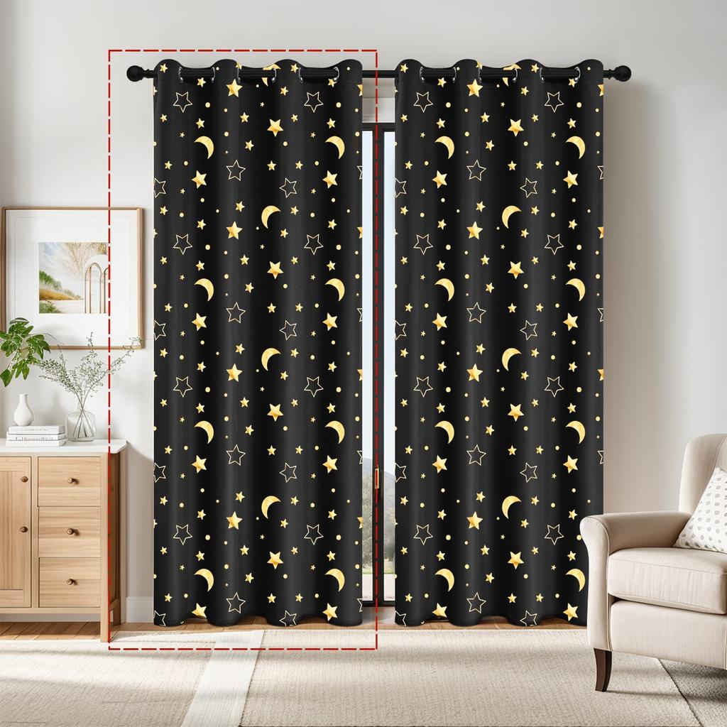 1Pc Modern 100% Blackout Curtain Grommet Top   Big Star And Moon Pattern Window Curtains For Living Room Bedroom   Home Decor