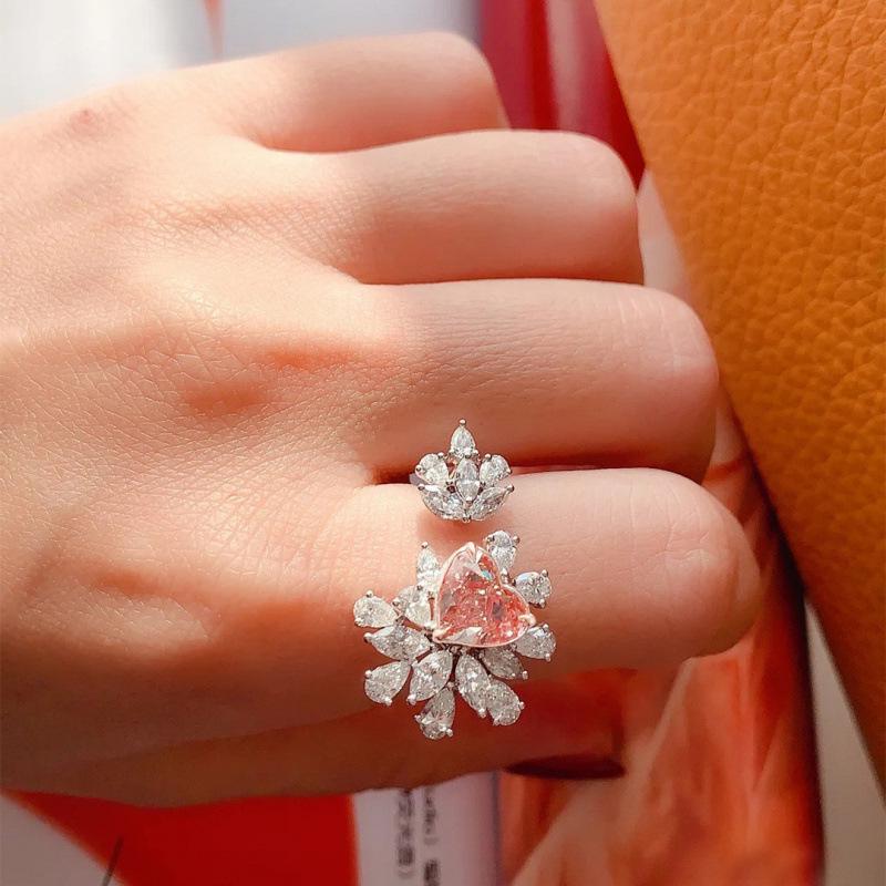 Pink Heart Love Ring: Trendy Open Finger Jewelry for Women - Celebrity Style Gift Adjustable Open
