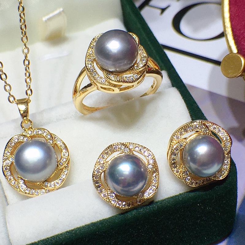 Versatile Women's Freshwater Pearl Jewelry Set: Necklace, Earrings, Ring & Pendant T04