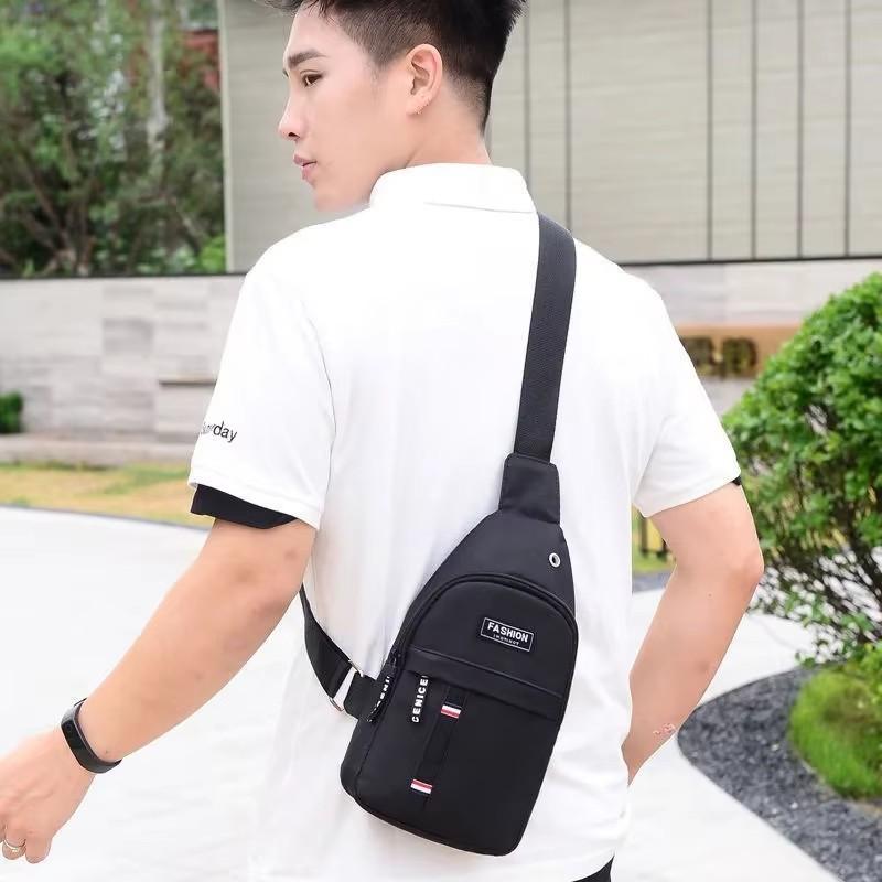 Men's Fashion Canvas Waterproof Chest Bag, Multifunctional Sling Crossbody Bag For Outdoor Sports Travel Hiking Camping