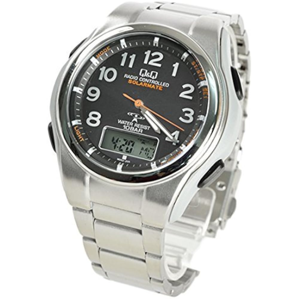 CITIZEN Q&Q Watch, Analog-Digital, 5-Station Radio-Controlled, Solar-Powered, MD02-205, Black