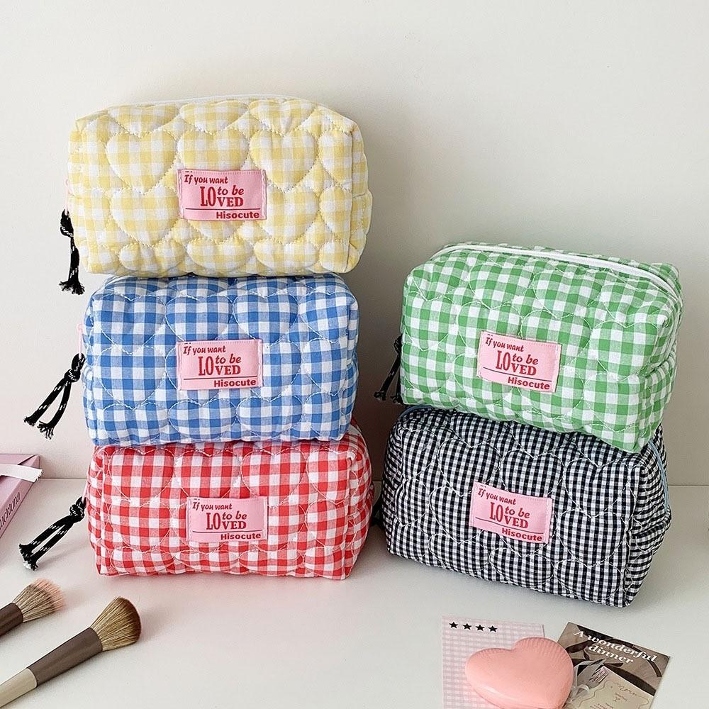 Piórnik Koreański Kratka Torba na Artykuły Papiernicze Bawełniany Etui na Ołówki Y2K Słodka Kratka Serce Etui na Ołówki Biuro