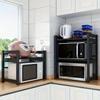 Expandable Kitchen Storage Rack, Suitable for Microwaves and Ovens | Black Metal Countertop Organizer with Open Shelving