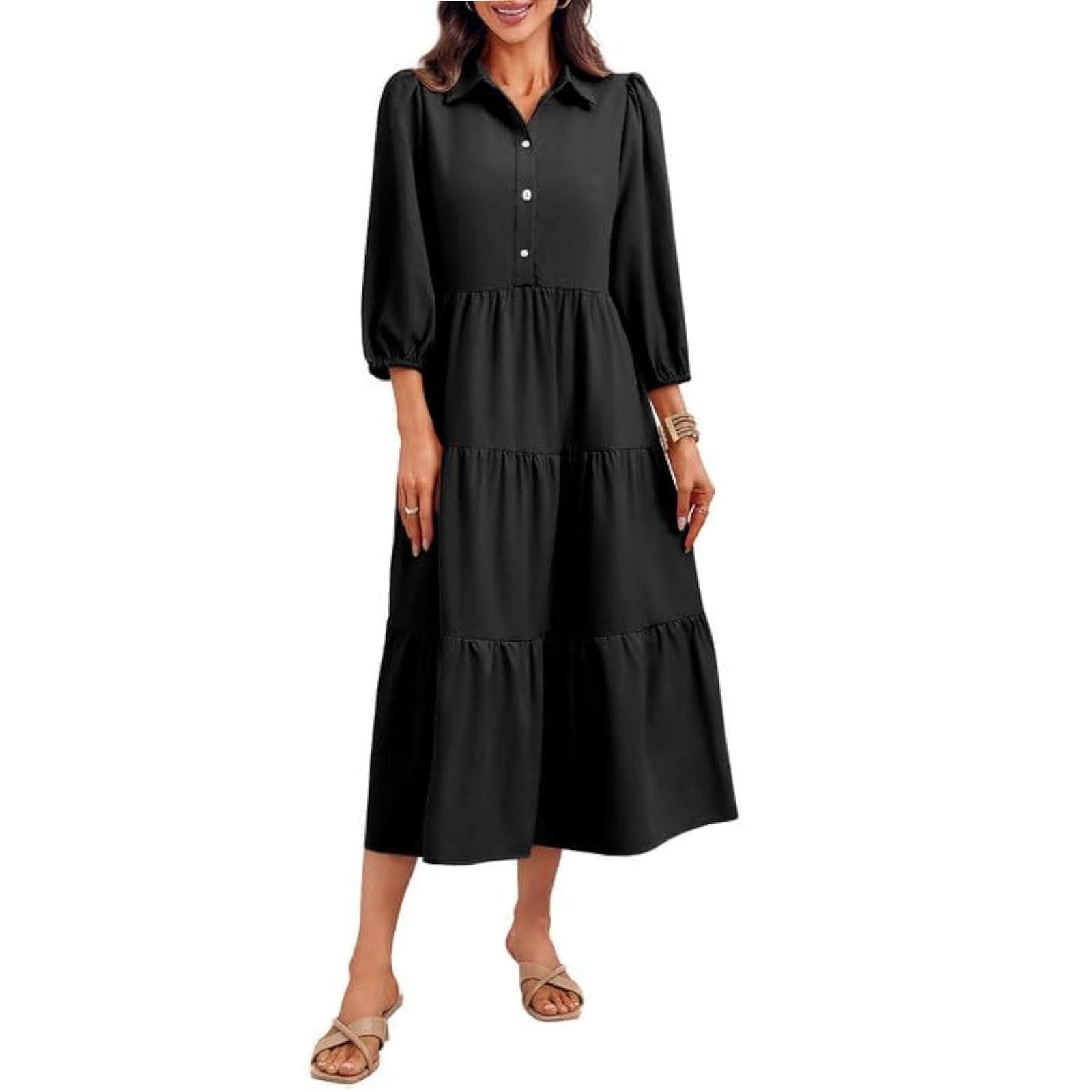 

Женское модное повседневное платье однотонной расцветки XL чёрный