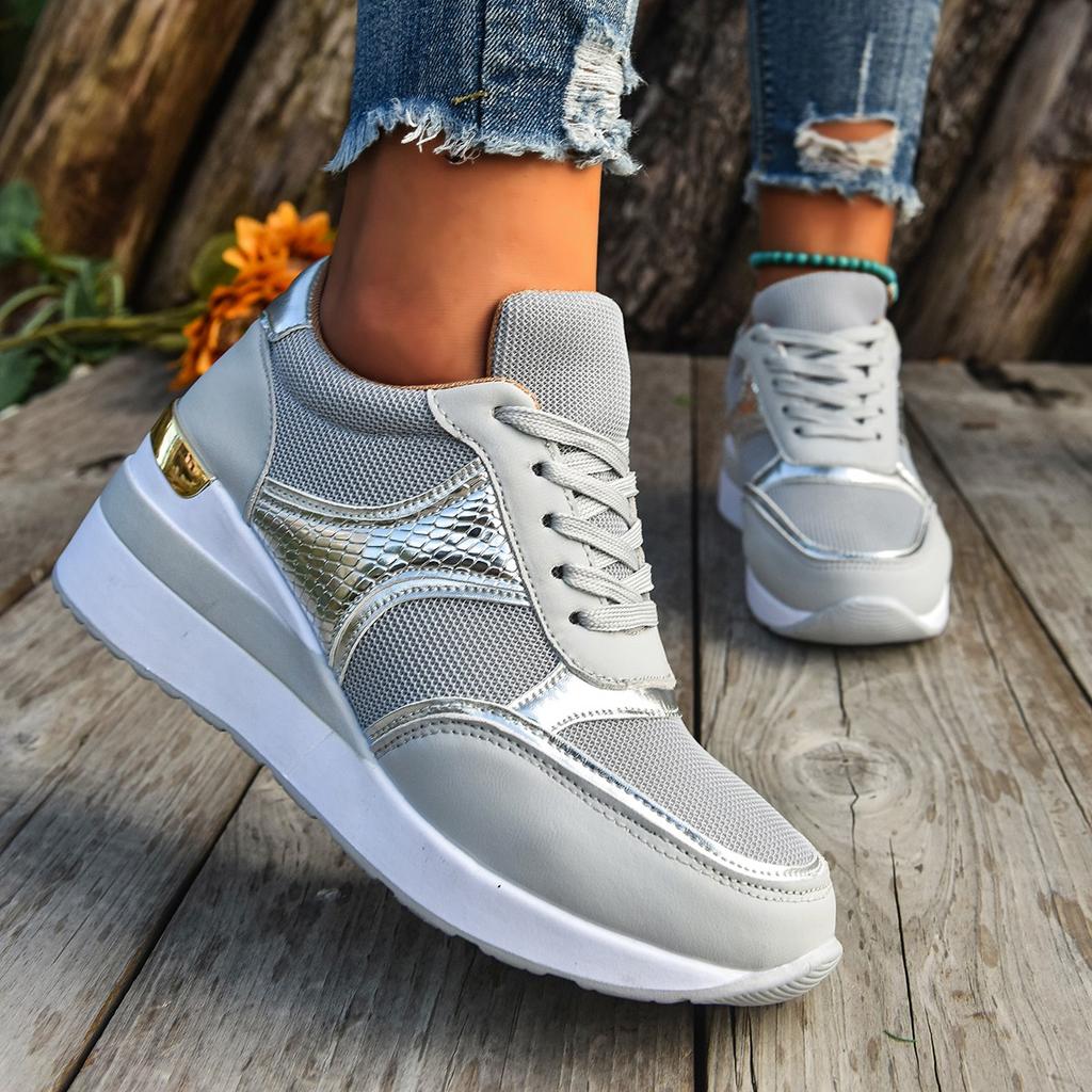 Fashion Women's Lightweight Wedge Sneakers Fashion Lace Up Non Slip Running Shoes for Women Casual Comfortable Walking Shoes Plus Size
