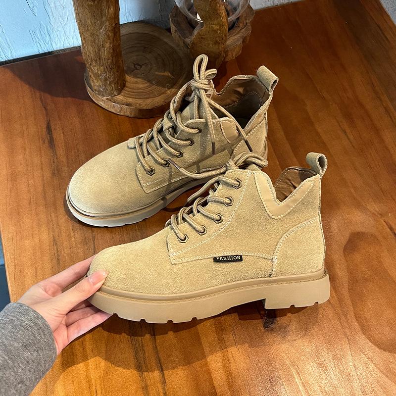 

Leather Martin Boots Women s Autumn and Winter Fleece Retro Skinny Short Boots Casual Foreign Boots Women s 40