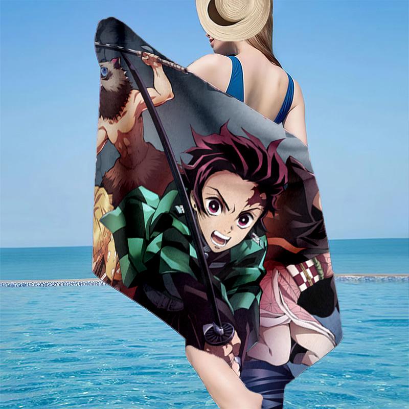 1PC Demon Anime Group Beach Towel - Soft, Absorbent Microfiber, Lightweight, Ideal for The Beach, Parties, Travel, Camping fan gifts