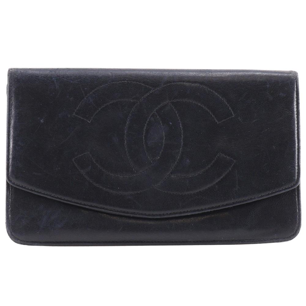 Chanel COCO Mark Purse Vintage Black Lambskin Women Used