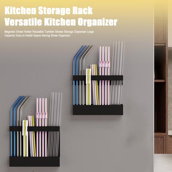 Magnetic Straw Holder Reusable Tumbler Straws Storage Dispenser Large Capacity Easy to Install Space-Saving Straw Organizer