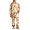 Men's Pajama Set Long Sleeve Top and Long Pants with Button Crotch and Elastic Drawstring Waist for Home Loungewear