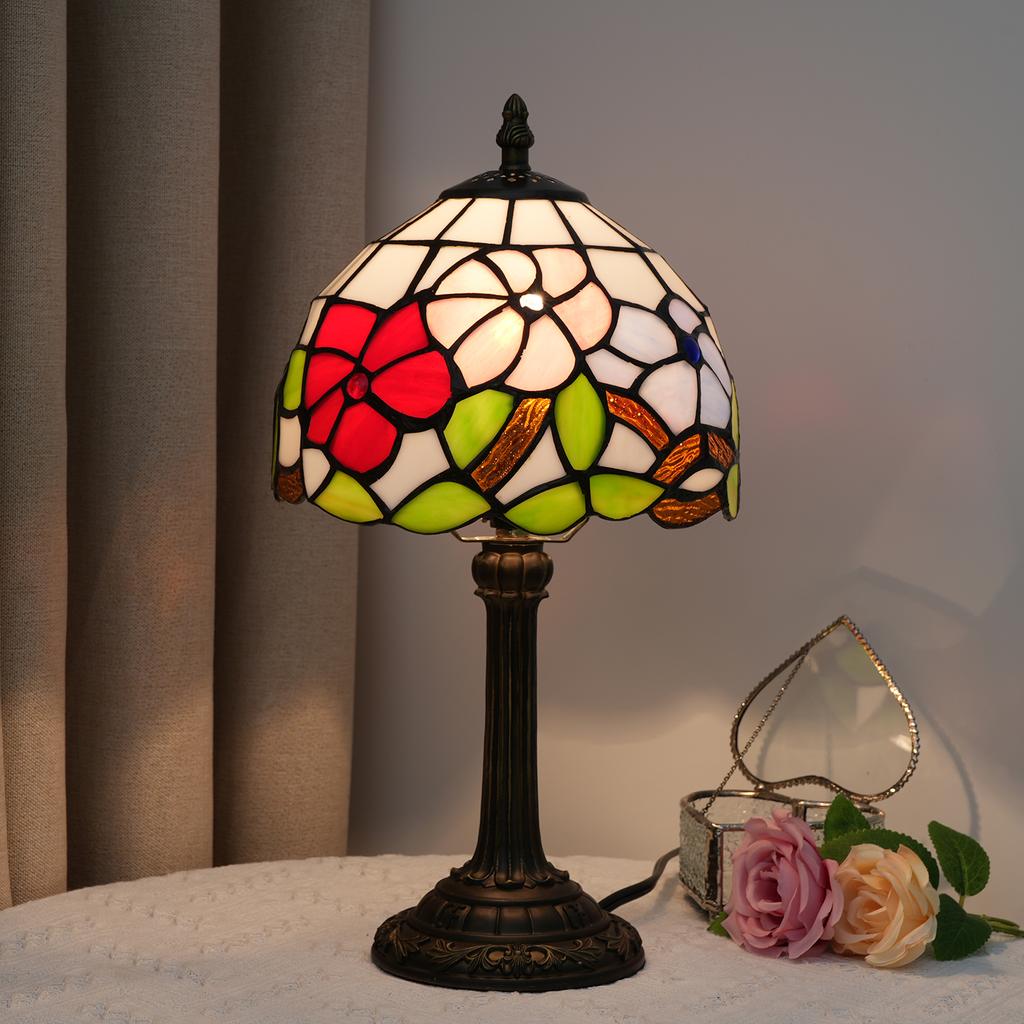 Morning Glory Table Lamp, 8 Inches Stained Glass Lamp,Handmade Vintage Lamp,Decor Bedside Bedroom Living Room and Study
