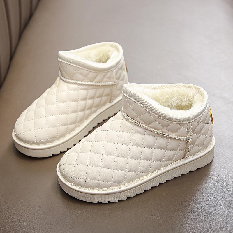 Clearance children's snow boots, boys' winter slip-on short boots, cotton shoes with plush lining, waterproof and thickened, girls' warm shoes