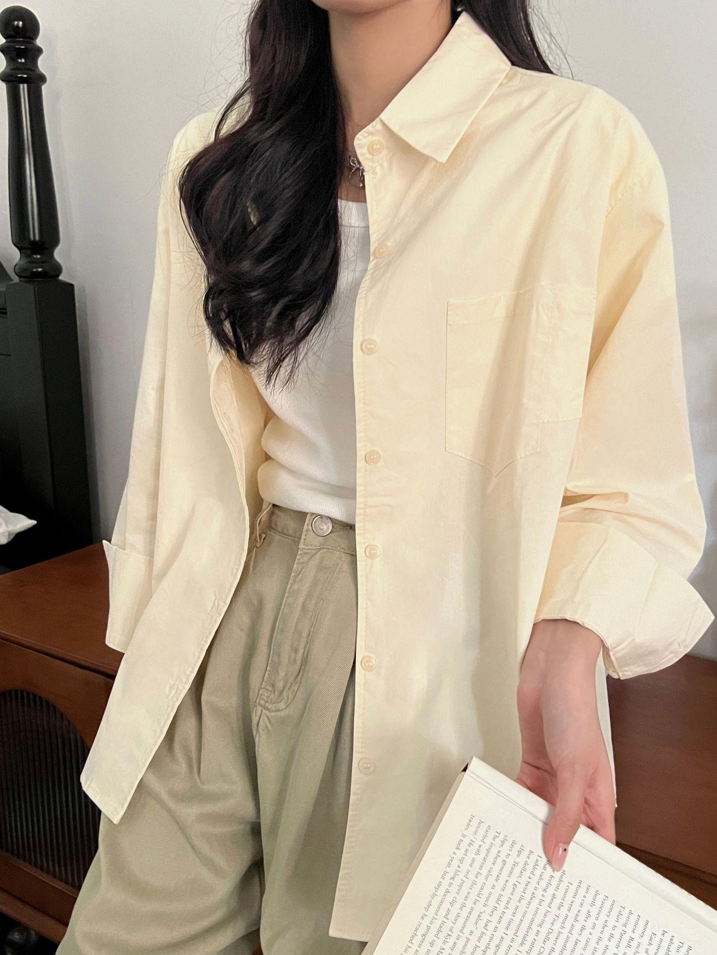 Женская ретро-шик рубашка с длинным рукавом в гонконгском стиле - Весенний корейский дизайн Medium абрикосовый