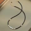 HENGSHENG OL Black Spinel Natural Crystal 4-5mm 5*20mm Freshwater Baroque Pearl 14K Deposit Necklace For Women Girl Jewelry Gift