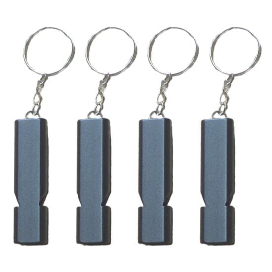 4Pcs Double Tube Emergency Whistles Clear Loud Sound Compact Size Portable Corrosion-Resistant Safety Survival Whistles with Keyring