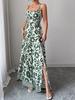 2025 Elegant Twist Print Spaghetti Strap Backless Jumpsuit with Wide Leg and Long Pants Skirt