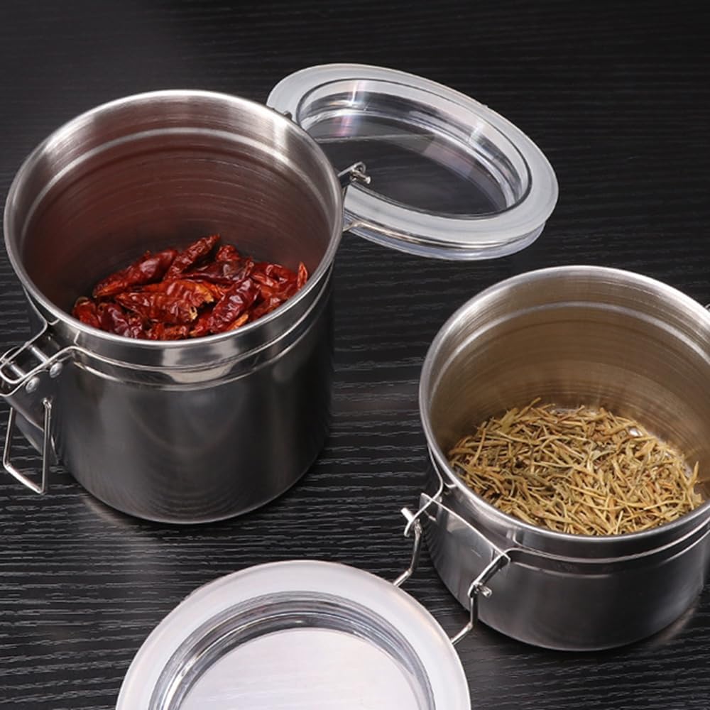 Stainless Steel Canister, Airtight Food Storage Container with Locking Clamp Clear Lids, Food Storage Coffee Beans Canister for Flour Tea Sugar Rice