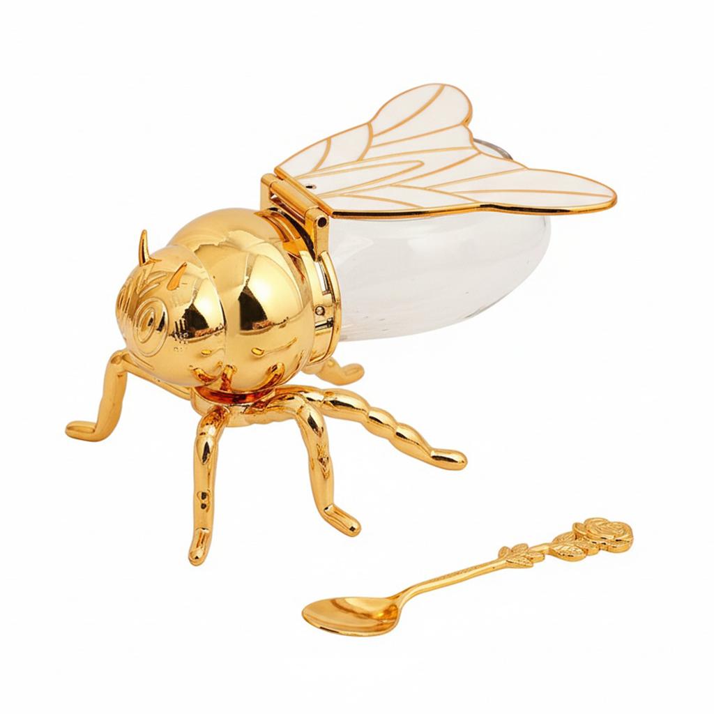 Bee Honey Pot with Spoon Decorative Bee Shaped Honey Holder for Syrups Condiments Kitchen Decor Unique Gift
