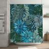 Stylish Blue Floral Shower Curtain for Bathroom Decor Green Leaves Pattern Waterproof Fabric Available in Various Sizes