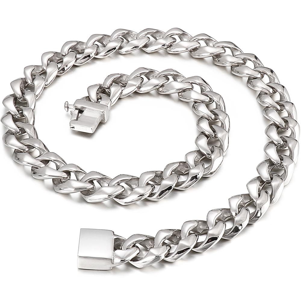 

Massive Solid 316L Stainless Steel Necklace for Men High Polished 14/16MM Wide 55/60CM Long Cuban Link Chain Men s Necklaces Man 60CM серебряный