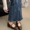 Shallow Single Shoes Women's Thick Heel Spring New Small Leather Shoes Retro Medium Heel Mary Jane Shoes