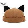 Leichter Modehut für Damen, Kappenhut ohne Schirm mit Katzenohren, Niedrige Schiebermütze, Verstellbare Skullcap, Stilvolle Unisex-Kappe für den täglichen Gebrauch, Schiffermütze