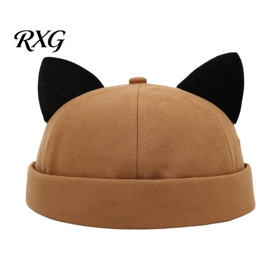 Leichter Modehut für Damen, Kappenhut ohne Schirm mit Katzenohren, Niedrige Schiebermütze, Verstellbare Skullcap, Stilvolle Unisex-Kappe für den täglichen Gebrauch, Schiffermütze