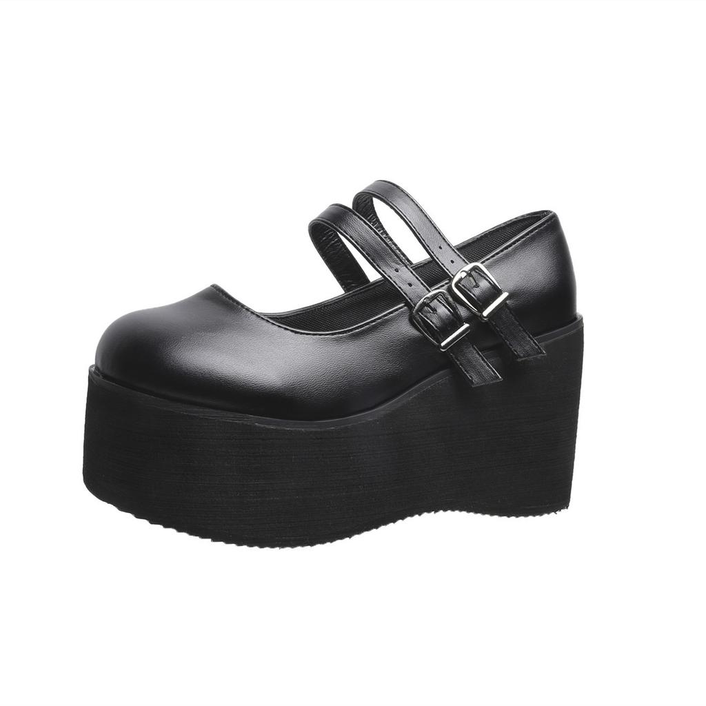 Comemore New Sweet Lolita Style Gothic Cosplay Black Pink Cozy Wedges Mary Jane High Heels Pumps Platform Shoes Woman Black Pink