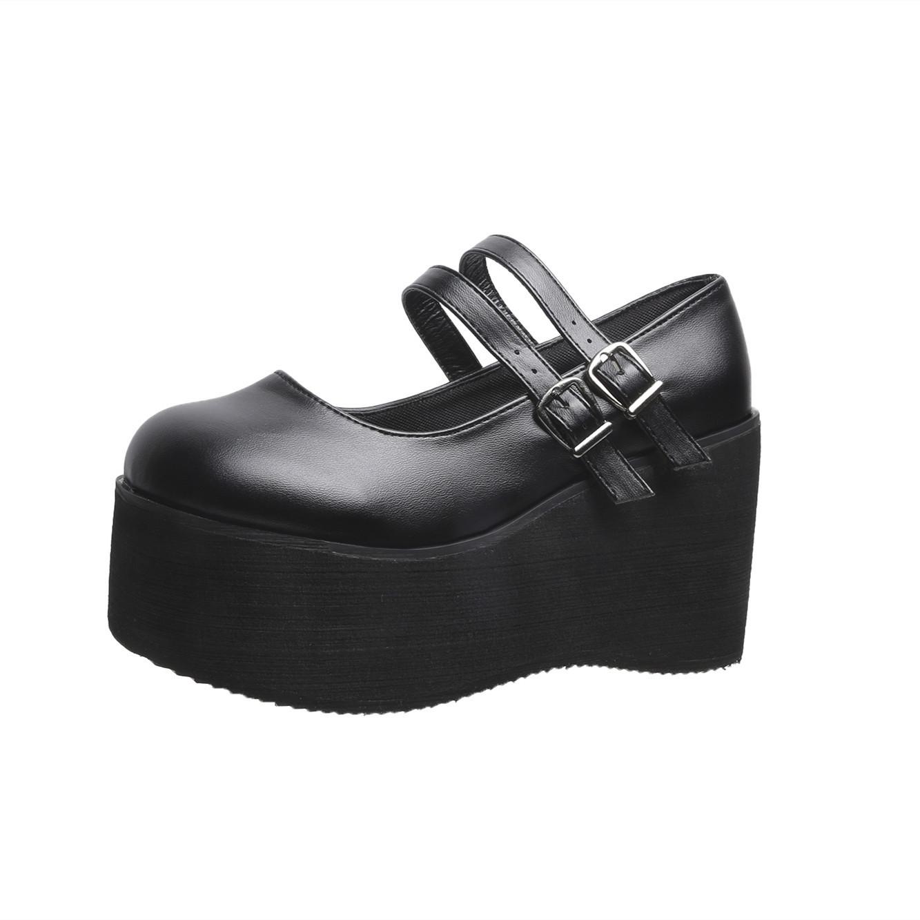 

Туфли на платформе с толстой подошвой, женские туфли на высоком каблуке, луноходы в стиле ретро, маленькие кожаные туфли, туфли на танкетке в стиле мягкой сестры 43 матовый черный