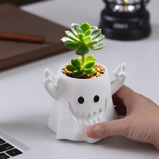 Ghost Flower Pot Succulents Planter with Ghost Plant Pot for Hole Resin Flip-off Home Office