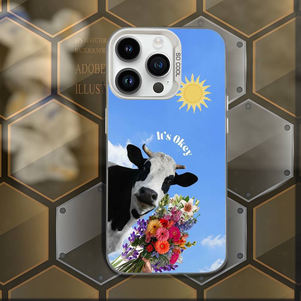 

C-Cute and funny cow Phone Case For iPhone 16,15,14,13,12,11,Mini,Pro,E,MAX White Candy Matte Shockproof Cover iPhone12mini