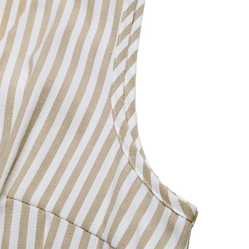 TIFICY Moda feminina casual verão primavera listra estampa sem mangas decote em v cintura alta calças macacões e macacões