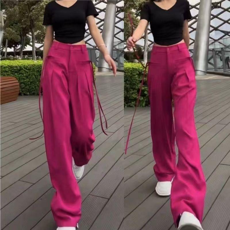 High-Waisted Drape Wide-Leg Women's Pants – Spring/Summer Fashion, Slimming, Casual, Floor-Length 