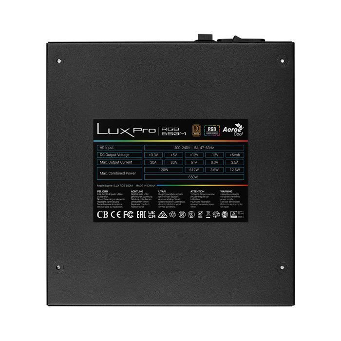 Bloc D'alimentation - Aerocool - LUX PRO RGB 650M - 650W - 80Plus Bronze - Éclairage LED RGB