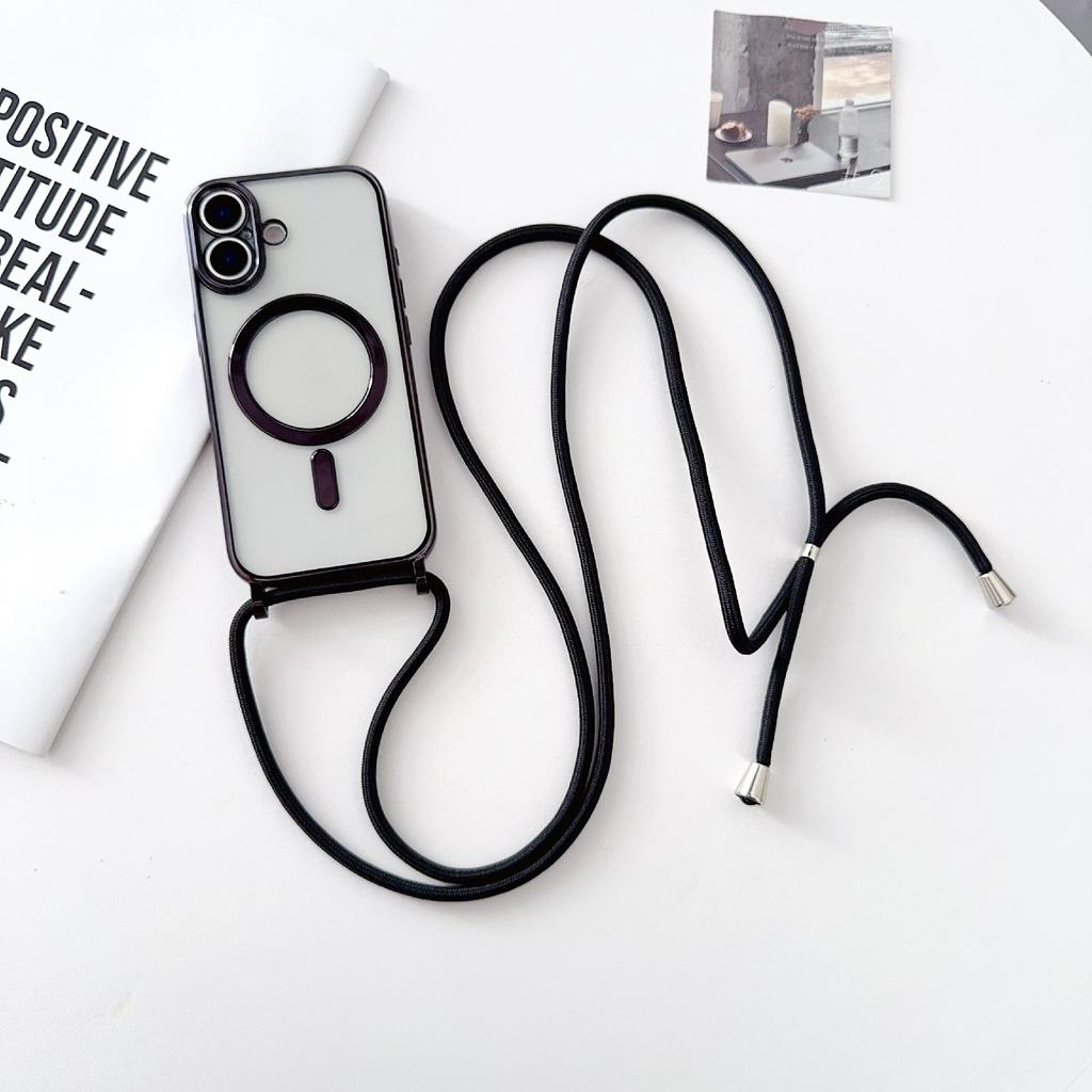 For iPhone 17 Case Compatible with MagSafe Electroplating TPU Phone Cover with Long Lanyard