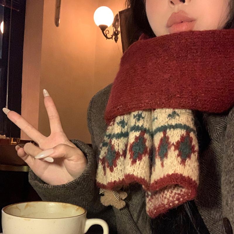 New Christmas Birthday Gift Red Scarf Women's Winter Versatile Natal Year Knitted Wool Warm Scarf Tide