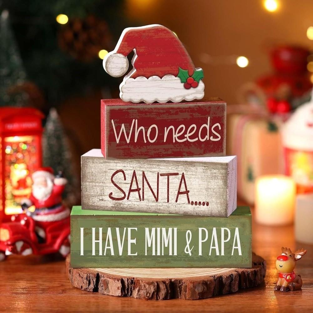 4Pcs Stacked Christmas Table Decoration Wooden Xmas Tiered Tray Decor for Home Kitchen