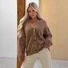 Women Sweater Coat V-Neck Long Sleeve Buttons Placket Knitting Coat Pure Color Elastic Fabric Loose Fit Casual Sweater