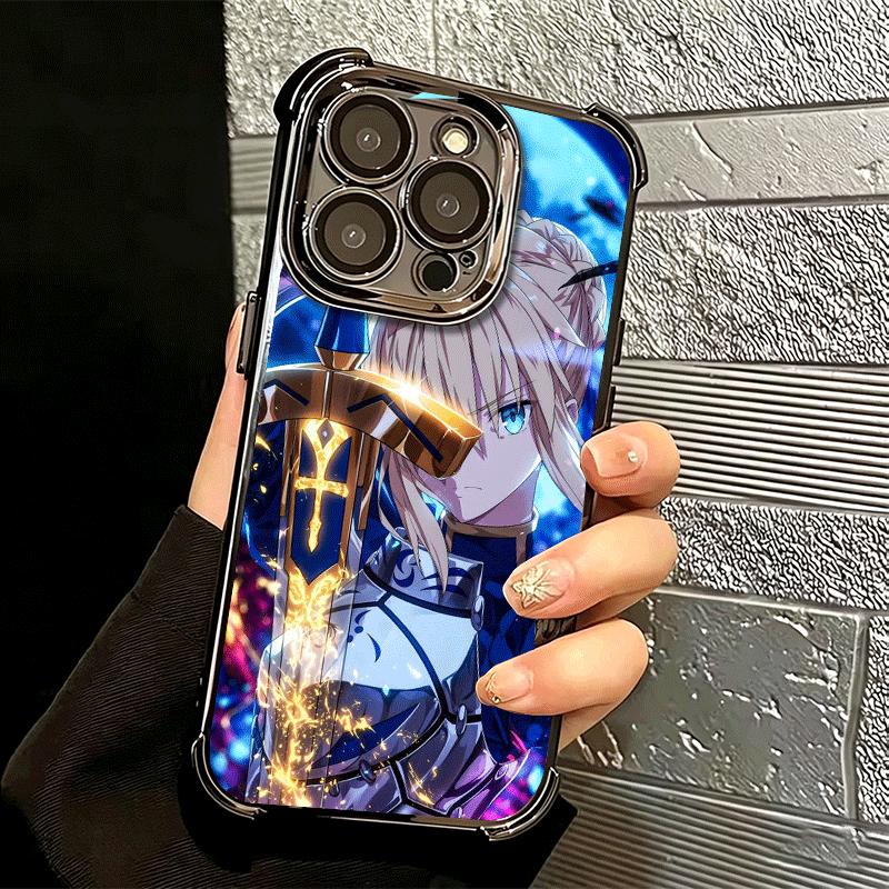 Fate Zero Stay Night Saber Plating Phone Case For Iphone 16 17 Pro Max Air 16E 14 15 Plus 12 13 Mini Anti-Fall Airabag Cover