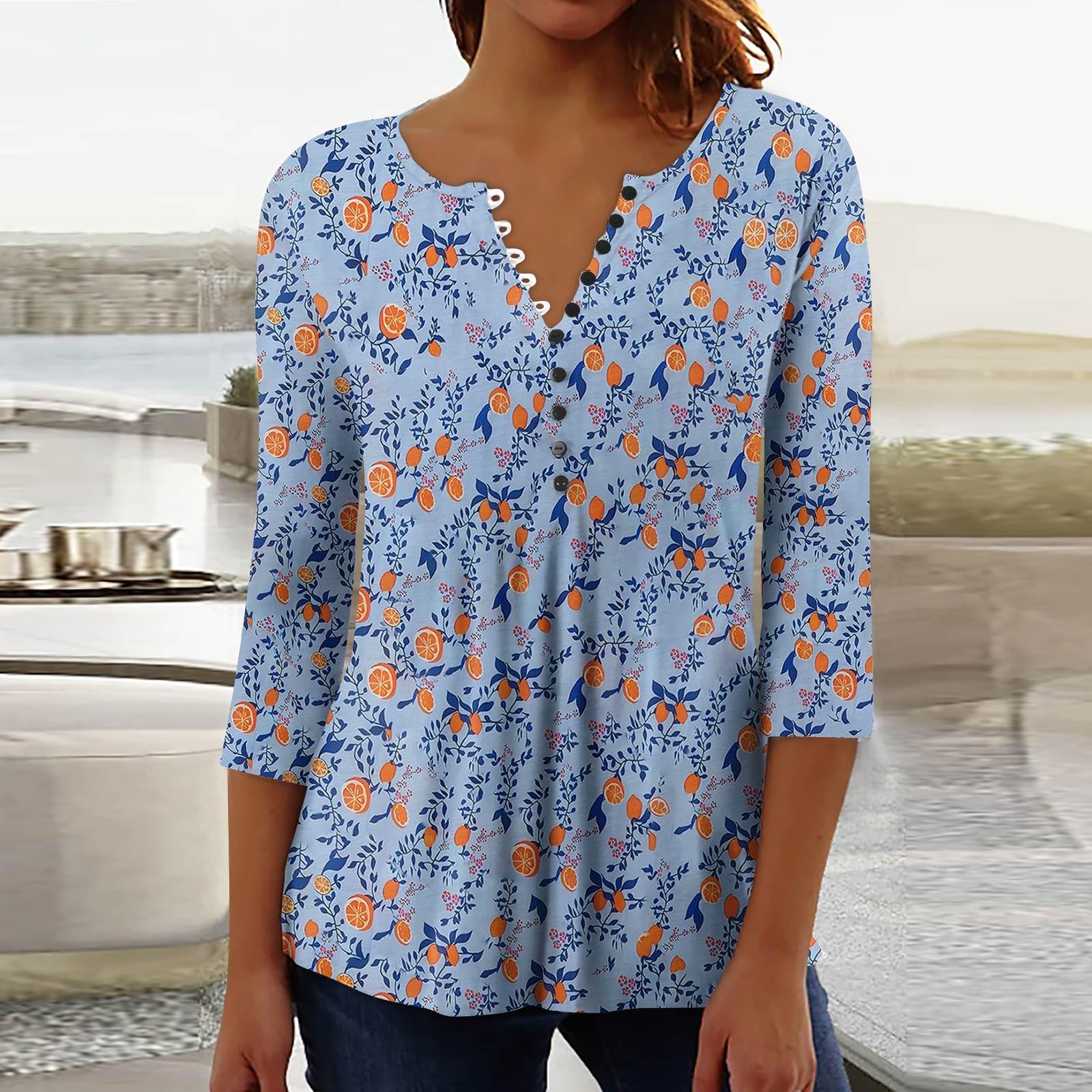 

Женская модная повседневная футболка-пуловер с рукавом 3/4 и принтом XL синий