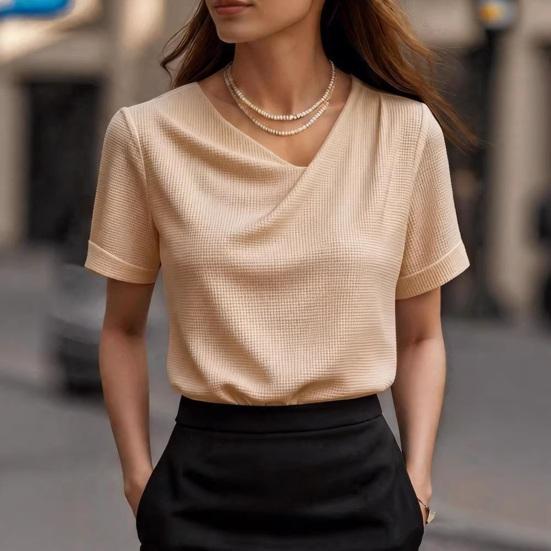 Damen Oberteile Slim Fit Kurzarm Überkreuz V-Ausschnitt Pullover Oberteile Einfarbige Weicher Stoff Sommer Shirt Täglich