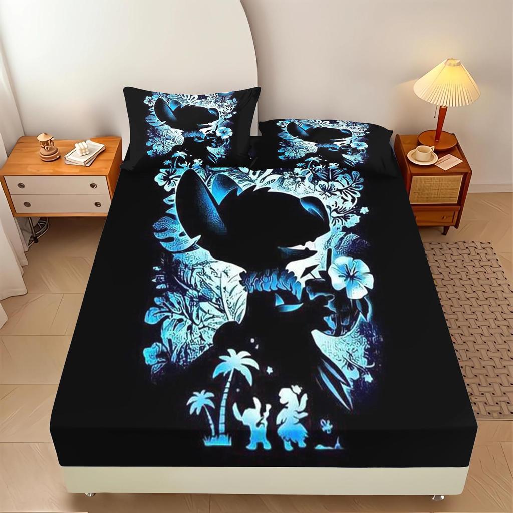 Stitch Desene Animate Drăguț Decor Acasă Cearceaf cu Elastic Set de Lenjerie de Pat Set 2/3 Piese Nordica Poliester Anime Pluș
