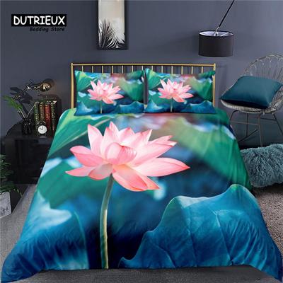 Luxury 3D Lotus Flower Print Home Living Comfortable Duvet Cover Pillowcase Kid Bedding Set Queen And King Eu/Us/Au/Uk Size
